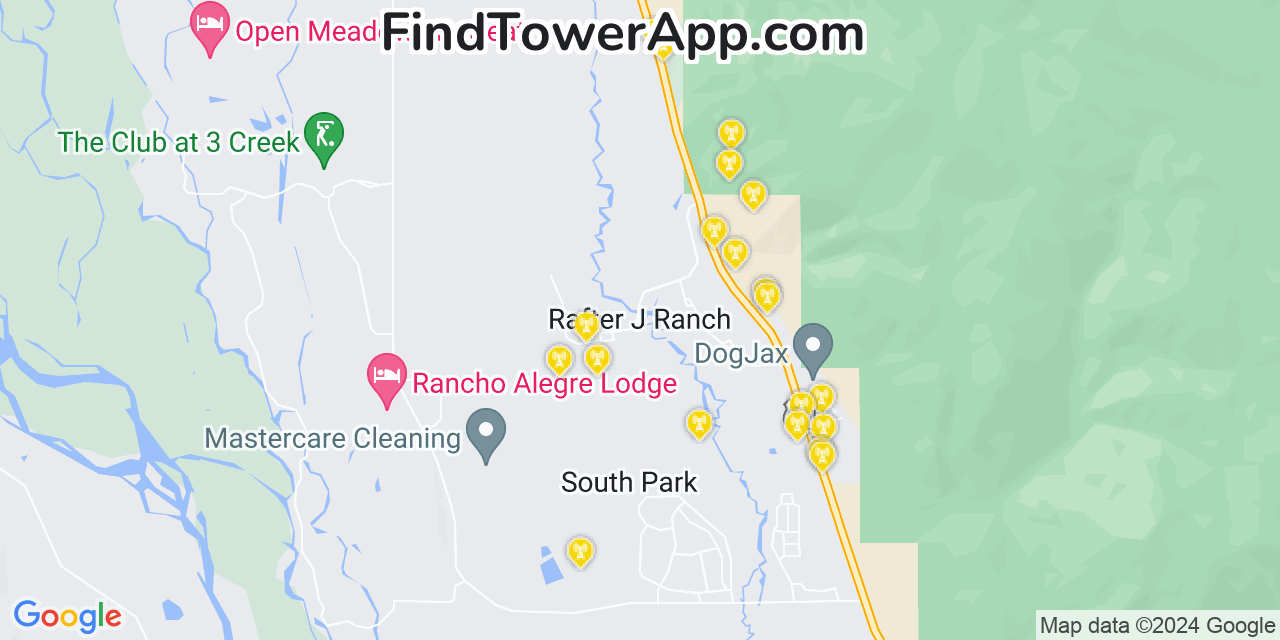 AT&T 4G/5G cell tower coverage map Rafter J Ranch, Wyoming