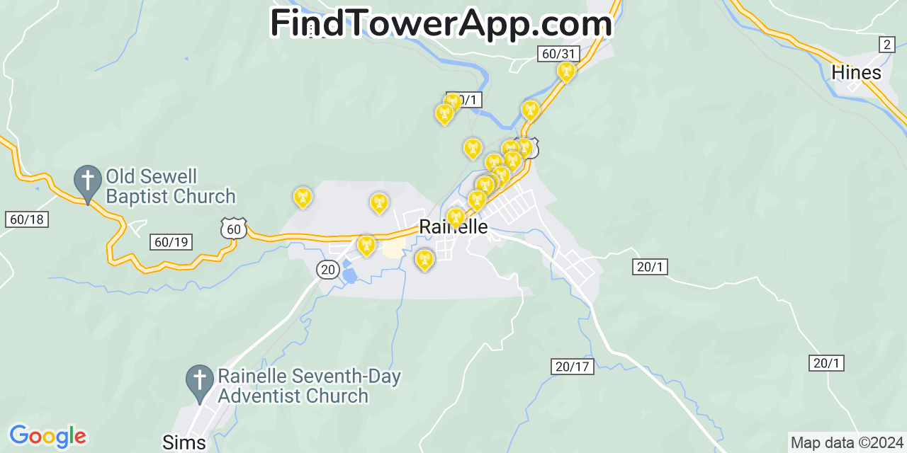 T-Mobile 4G/5G cell tower coverage map Rainelle, West Virginia