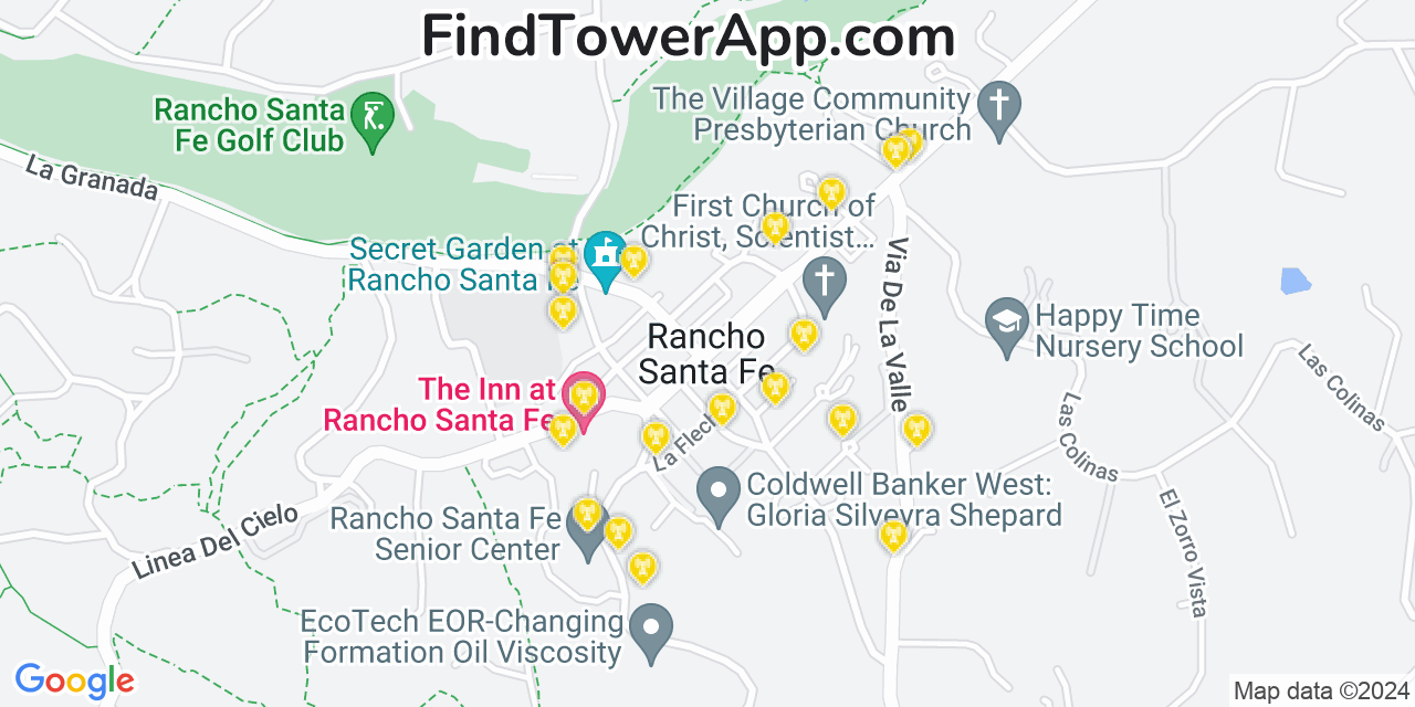 AT&T 4G/5G cell tower coverage map Rancho Santa Fe, California