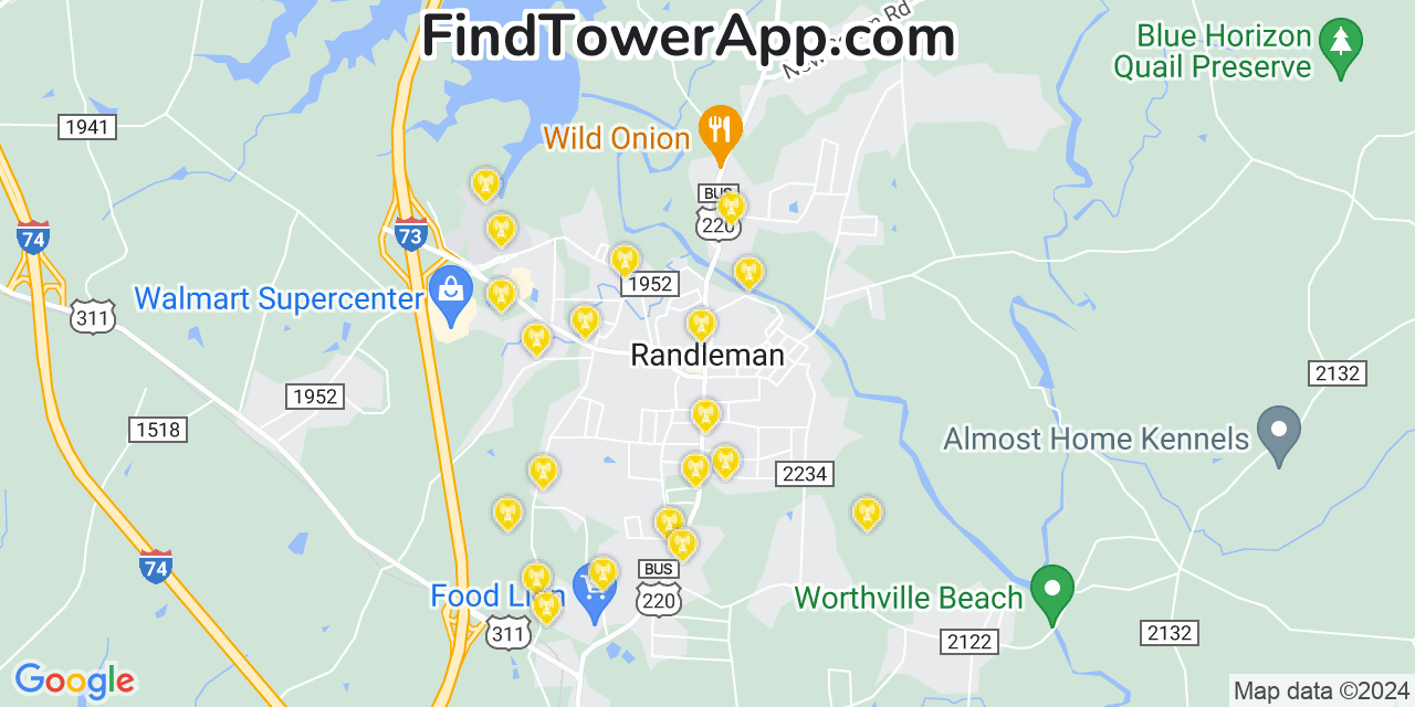 Verizon 4G/5G cell tower coverage map Randleman, North Carolina