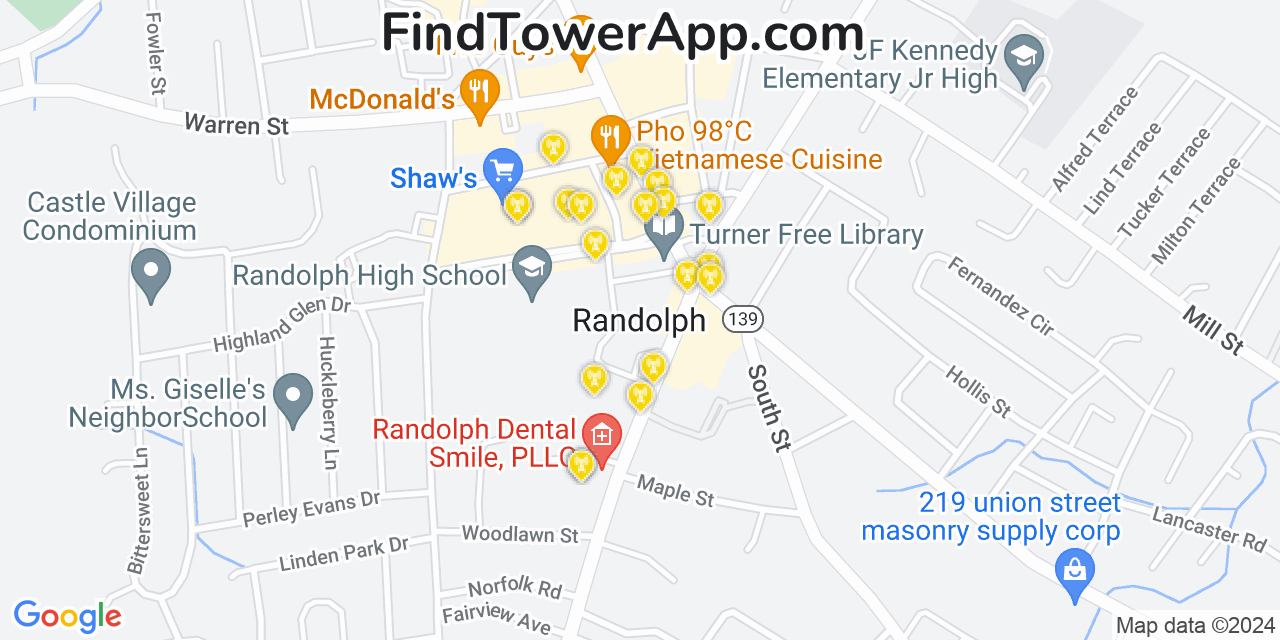 AT&T 4G/5G cell tower coverage map Randolph, Massachusetts