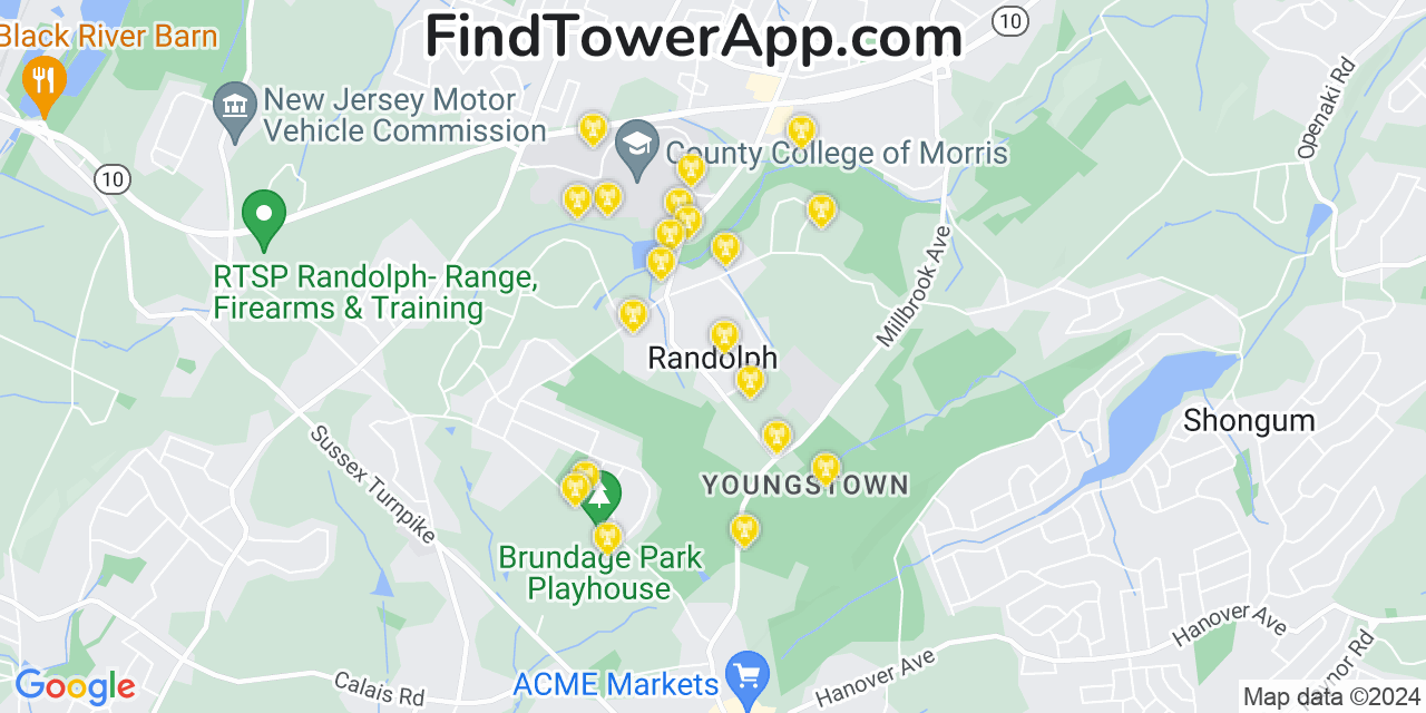 AT&T 4G/5G cell tower coverage map Randolph, New Jersey