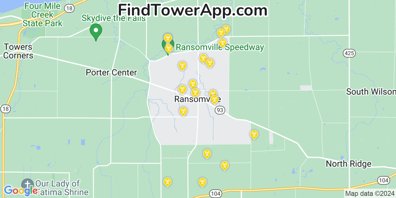 AT&T 4G/5G cell tower coverage map Ransomville, New York