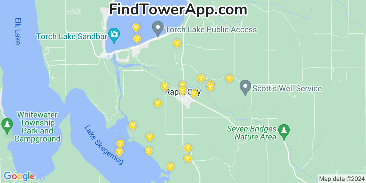 AT&T 4G/5G cell tower coverage map Rapid City, Michigan