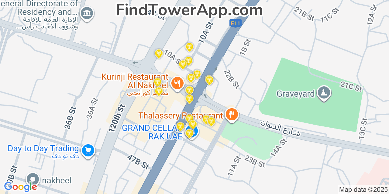 Ras-Al-Khaimah Cell Towers, United-Arab-Emirates - FindTower App Coverage Maps