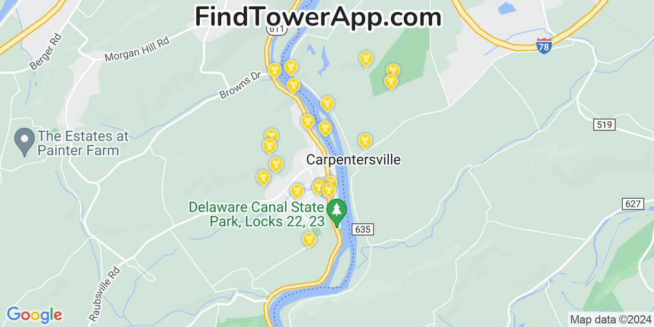 AT&T 4G/5G cell tower coverage map Raubsville, Pennsylvania