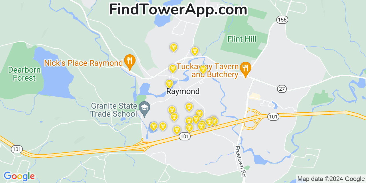 AT&T 4G/5G cell tower coverage map Raymond, New Hampshire