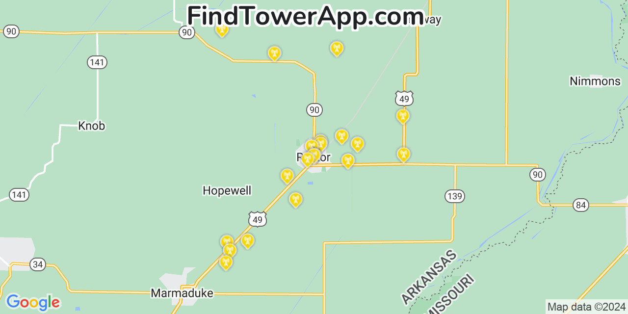 Verizon 4G/5G cell tower coverage map Rector, Arkansas