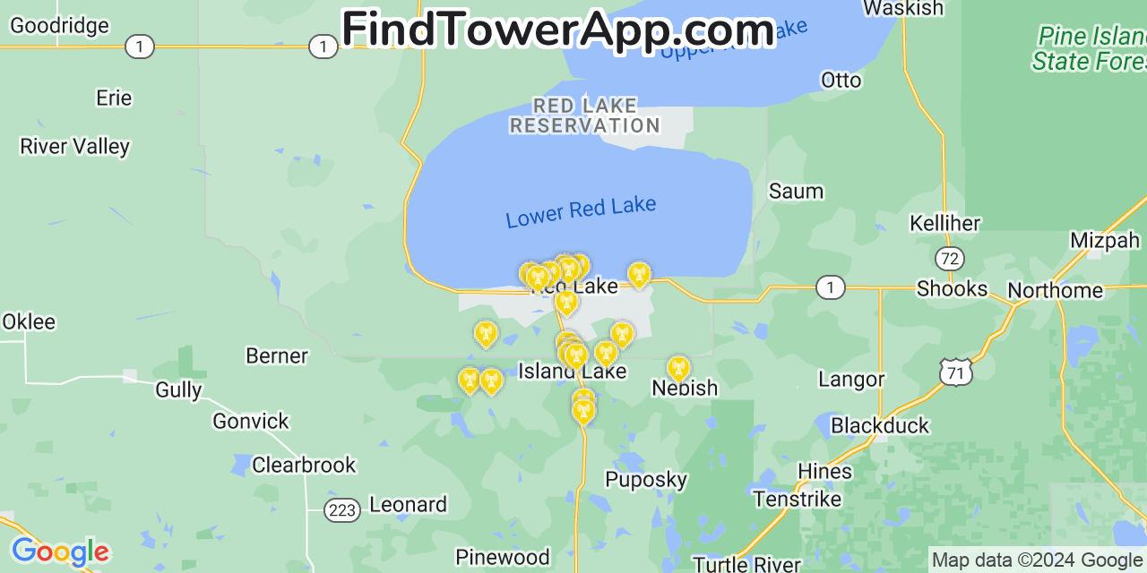 AT&T 4G/5G cell tower coverage map Red Lake, Minnesota