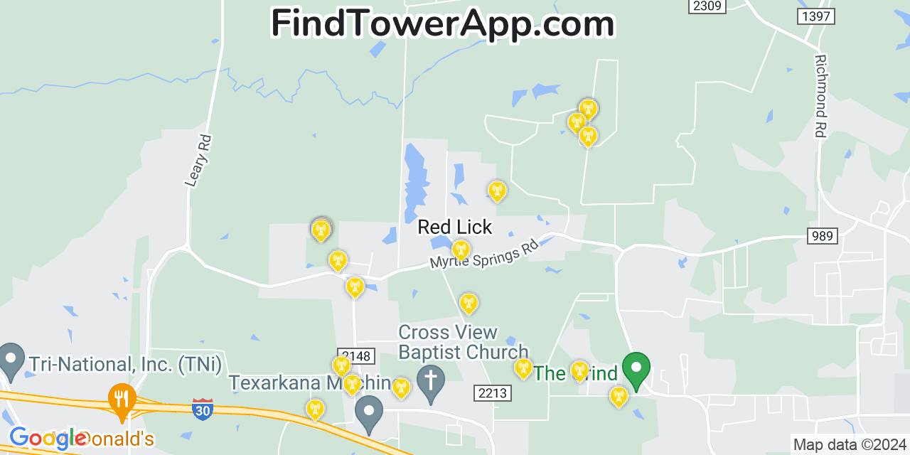 AT&T 4G/5G cell tower coverage map Red Lick, Texas