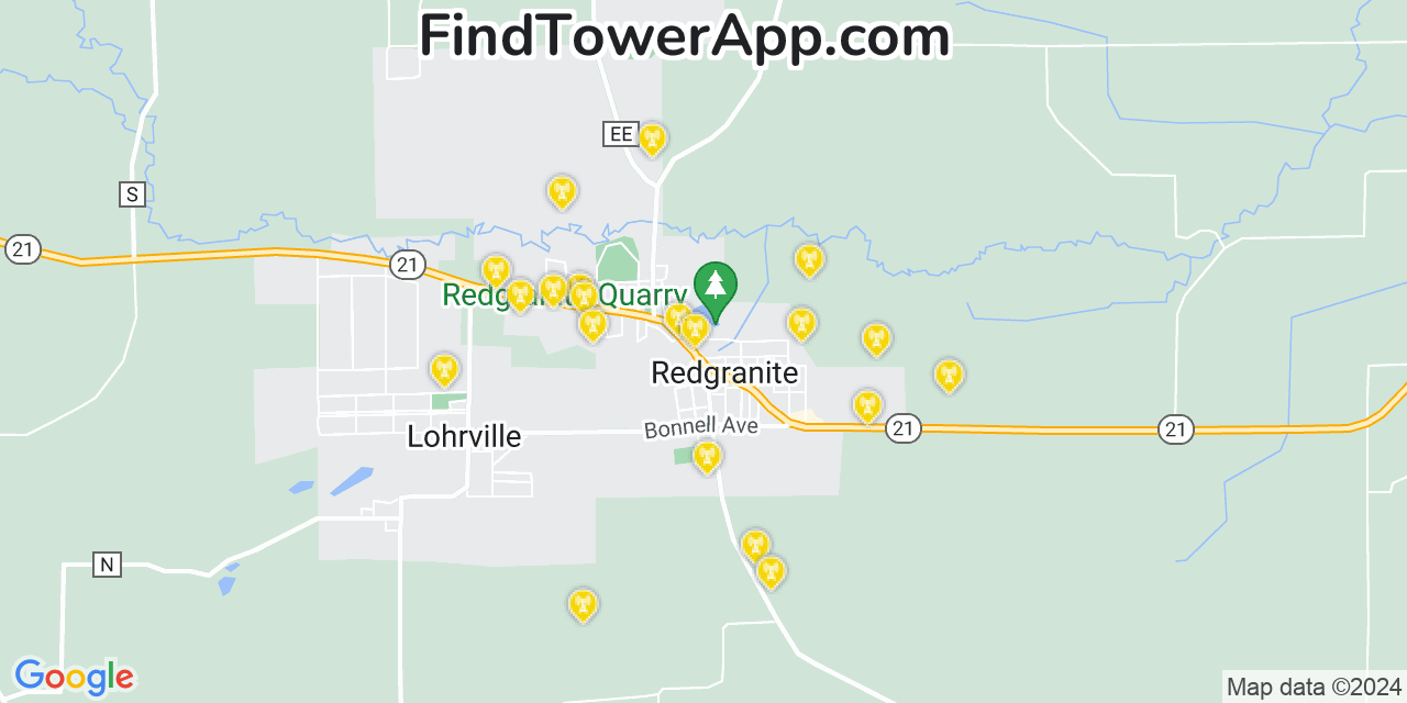 AT&T 4G/5G cell tower coverage map Redgranite, Wisconsin