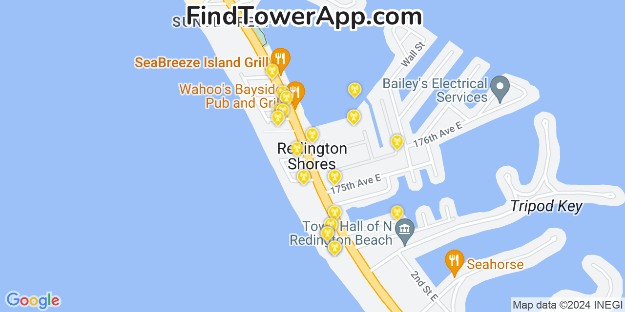 AT&T 4G/5G cell tower coverage map Redington Shores, Florida