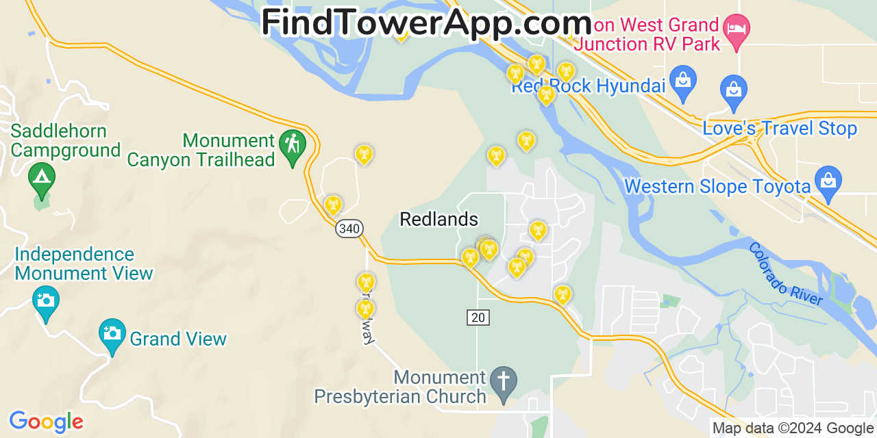 AT&T 4G/5G cell tower coverage map Redlands, Colorado