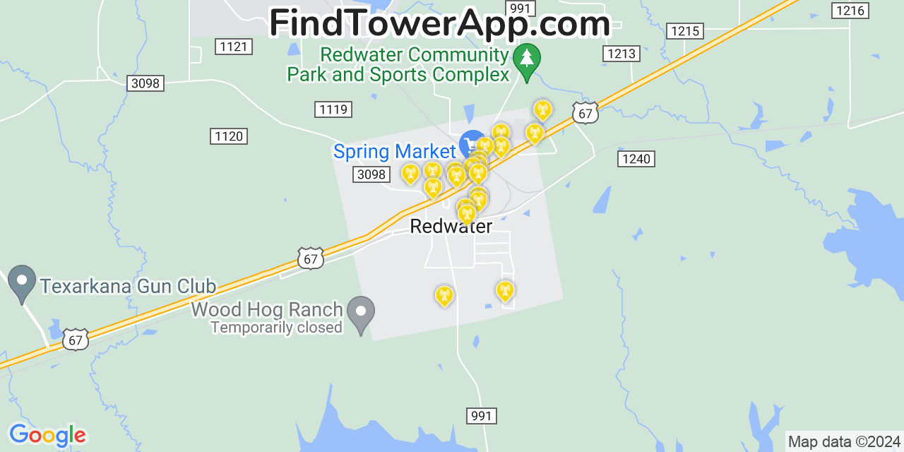T-Mobile 4G/5G cell tower coverage map Redwater, Texas