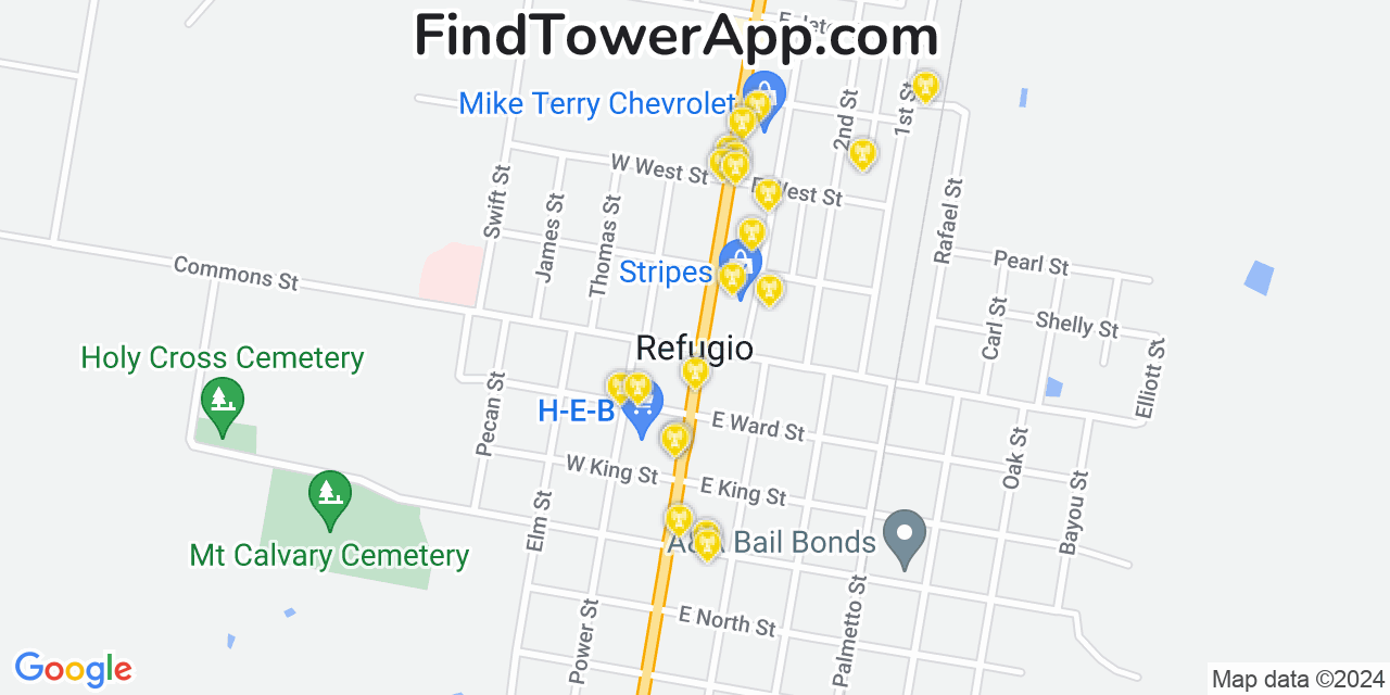 AT&T 4G/5G cell tower coverage map Refugio, Texas