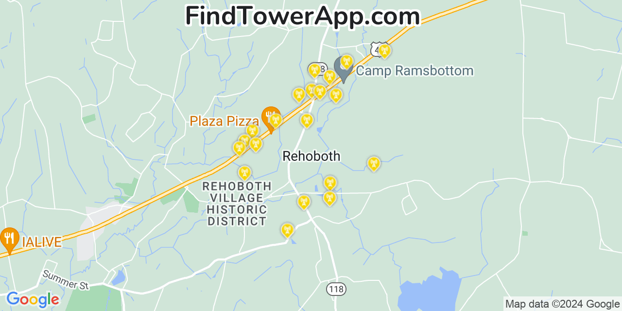 AT&T 4G/5G cell tower coverage map Rehoboth, Massachusetts