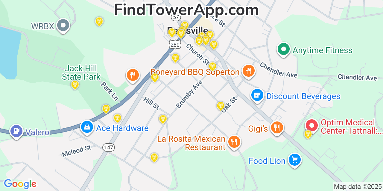Map showing the 20 primary Mobitel cell tower locations detected in Reidsville, Georgia with coverage radius and signal strength indicators