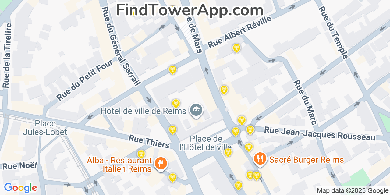 Reims Cell Towers, France - FindTower App Coverage Maps