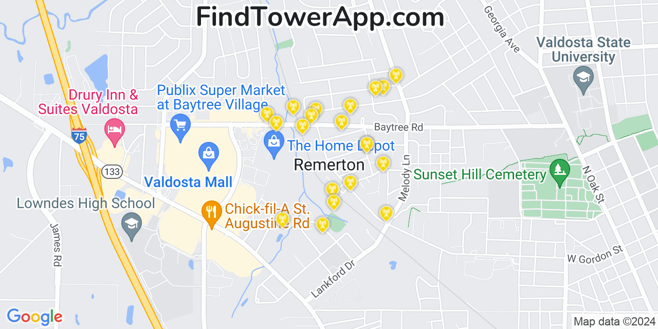 AT&T 4G/5G cell tower coverage map Remerton, Georgia