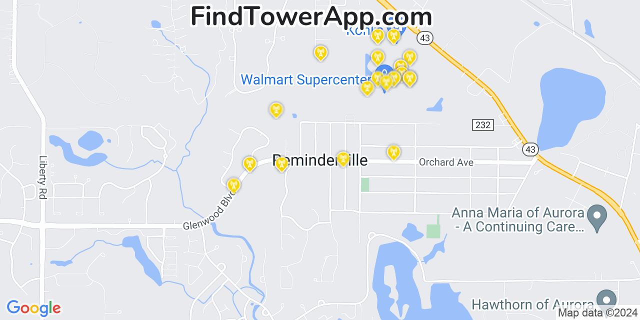 AT&T 4G/5G cell tower coverage map Reminderville, Ohio