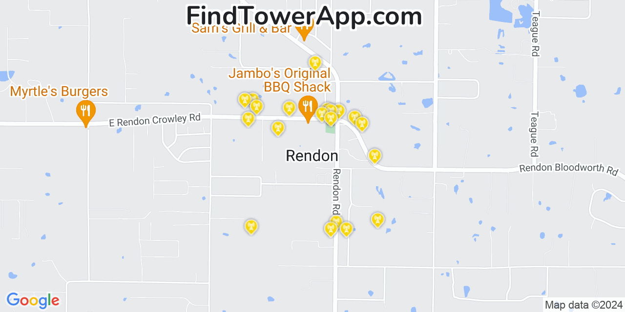 AT&T 4G/5G cell tower coverage map Rendon, Texas