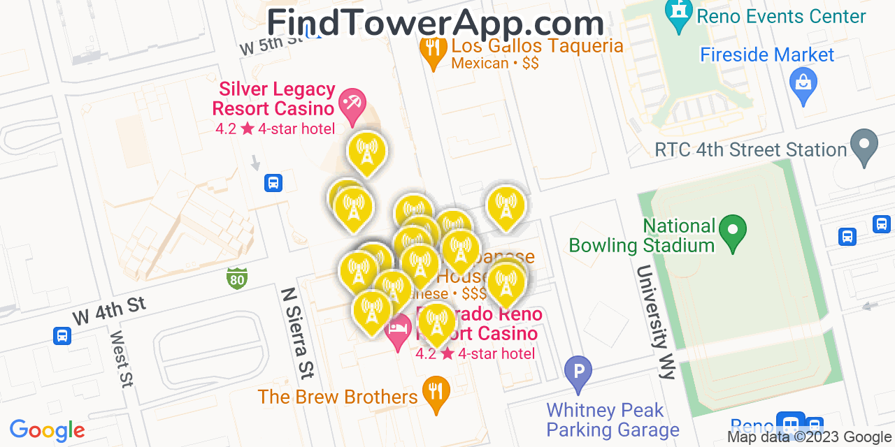 Verizon 4G/5G cell tower coverage map Reno, Nevada