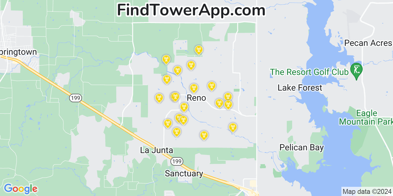 Verizon 4G/5G cell tower coverage map Reno, Texas