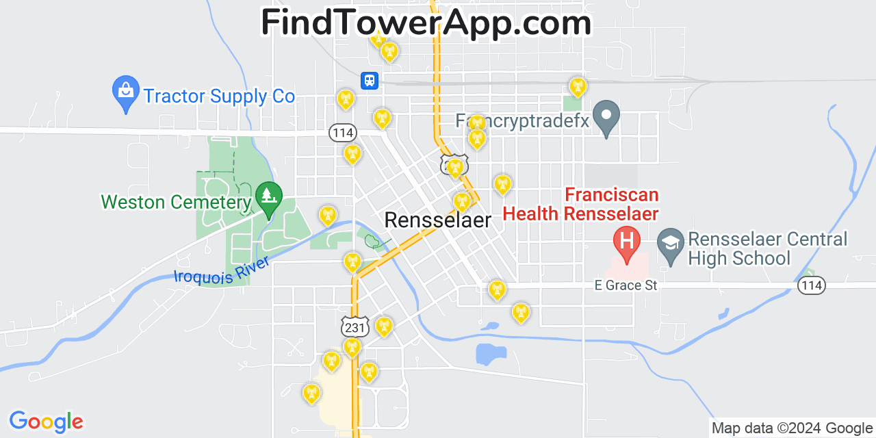 T-Mobile 4G/5G cell tower coverage map Rensselaer, Indiana