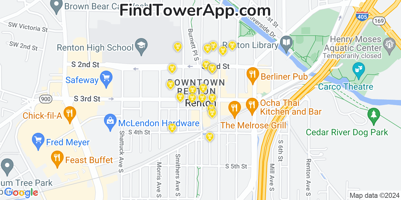 Verizon 4G/5G cell tower coverage map Renton, Washington