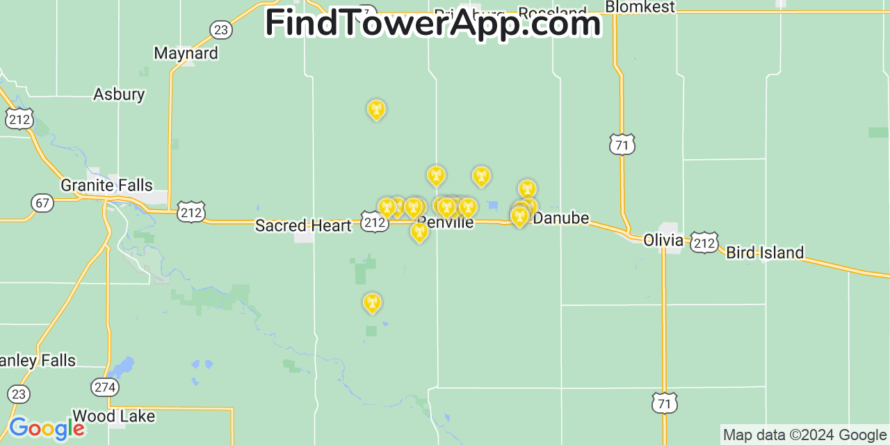 AT&T 4G/5G cell tower coverage map Renville, Minnesota