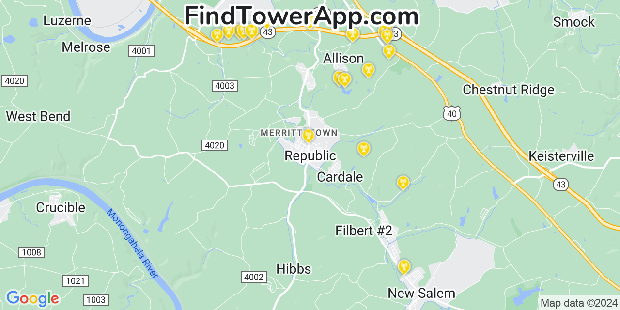 Verizon 4G/5G cell tower coverage map Republic, Pennsylvania