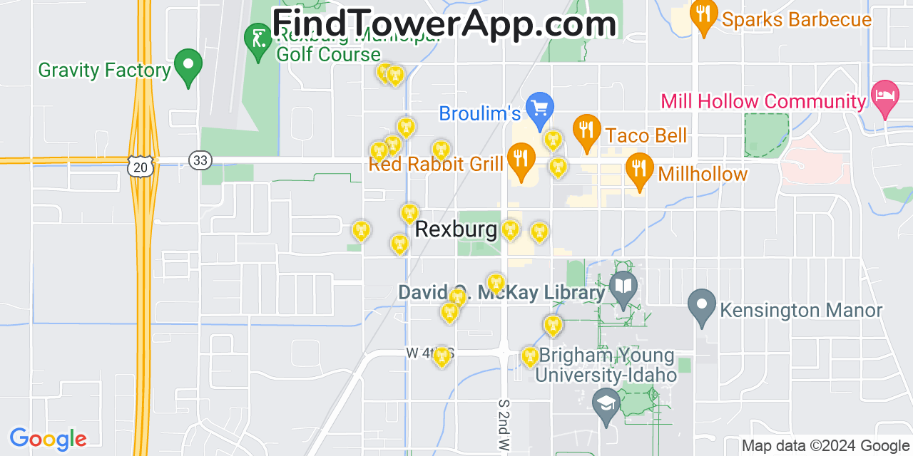 Verizon 4G/5G cell tower coverage map Rexburg, Idaho