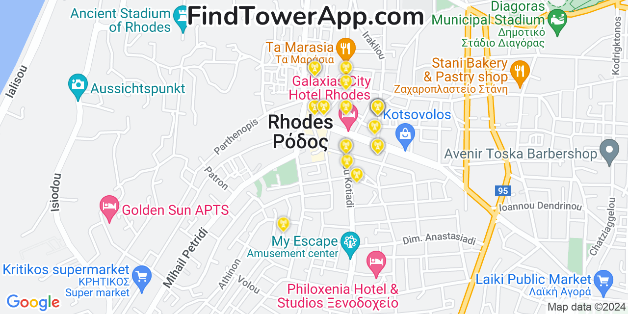 Rhodes (Greece) 4G/5G cell tower coverage map