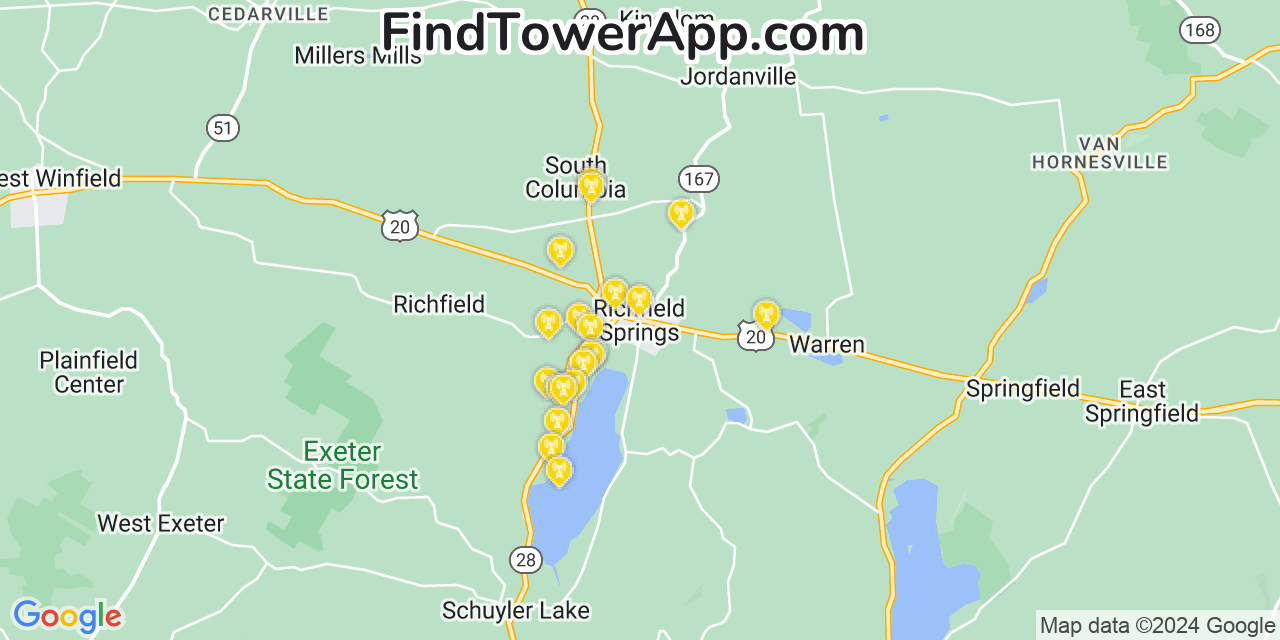 AT&T 4G/5G cell tower coverage map Richfield Springs, New York