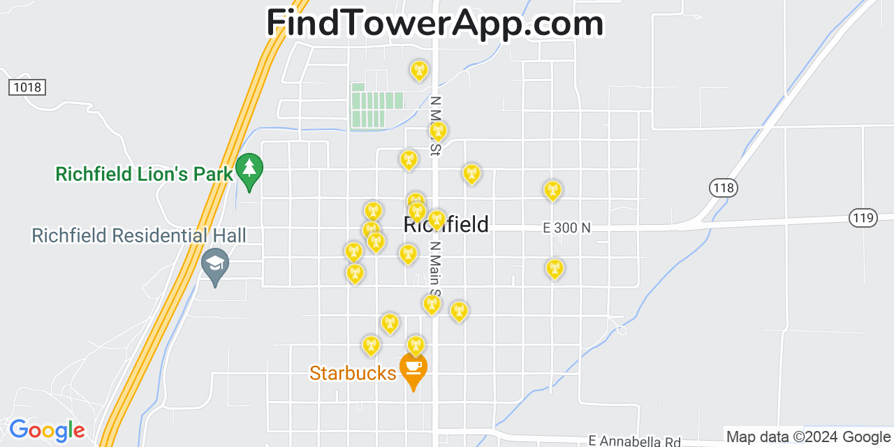 AT&T 4G/5G cell tower coverage map Richfield, Utah