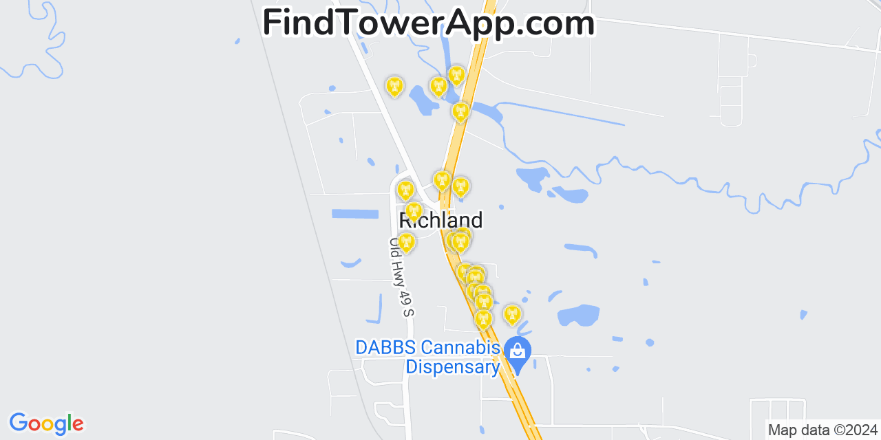 AT&T 4G/5G cell tower coverage map Richland, Mississippi