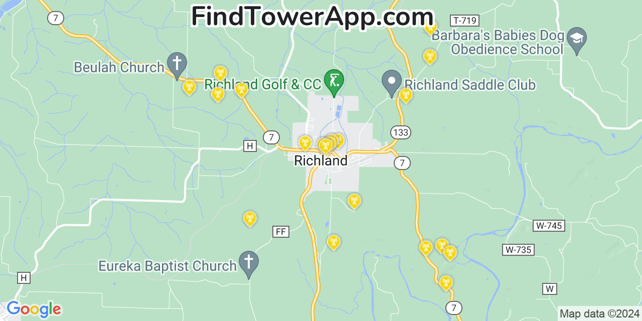 AT&T 4G/5G cell tower coverage map Richland, Missouri