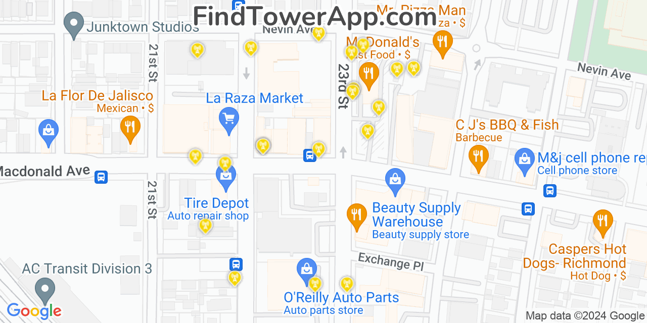 AT&T 4G/5G cell tower coverage map Richmond, California