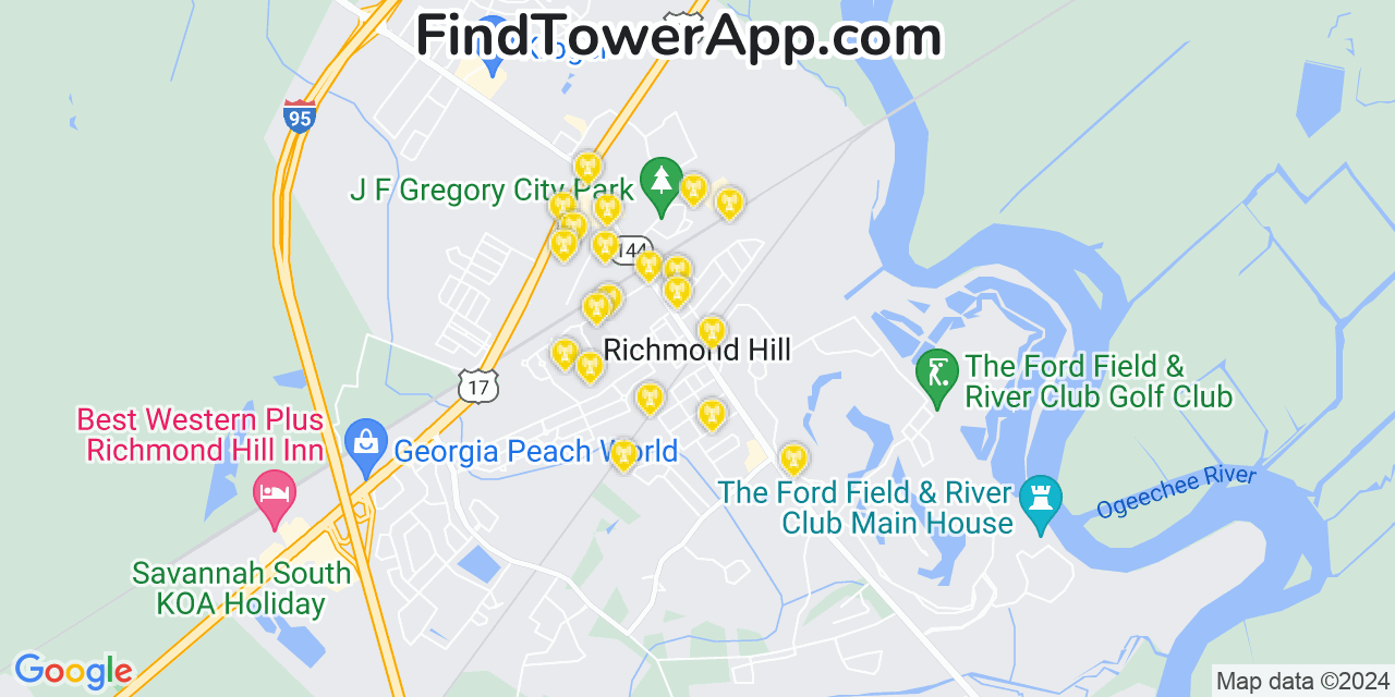 AT&T 4G/5G cell tower coverage map Richmond Hill, Georgia