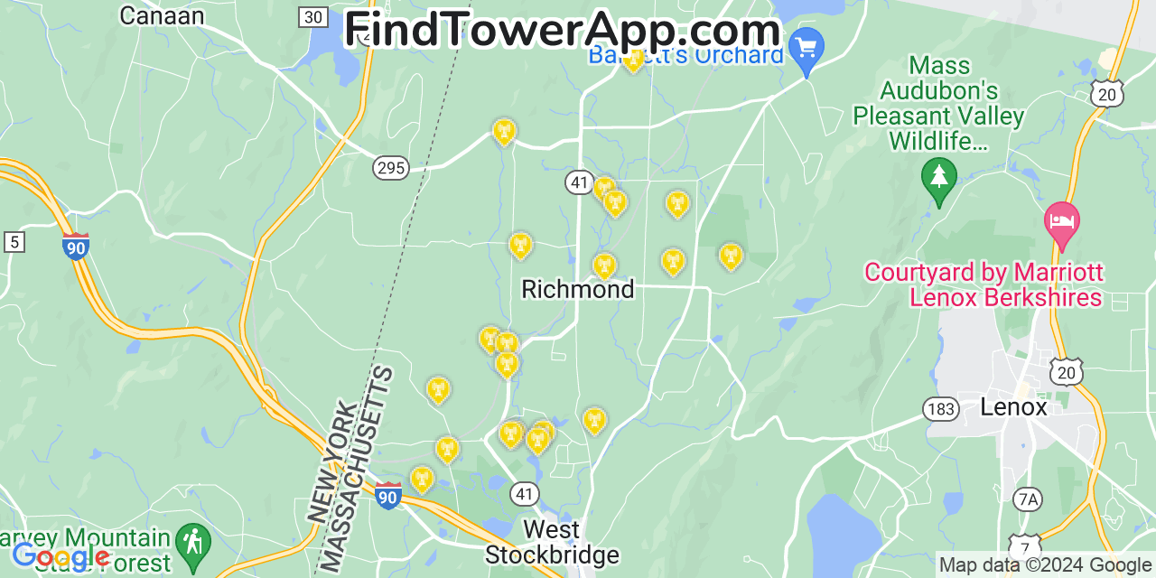 Verizon 4G/5G cell tower coverage map Richmond, Massachusetts