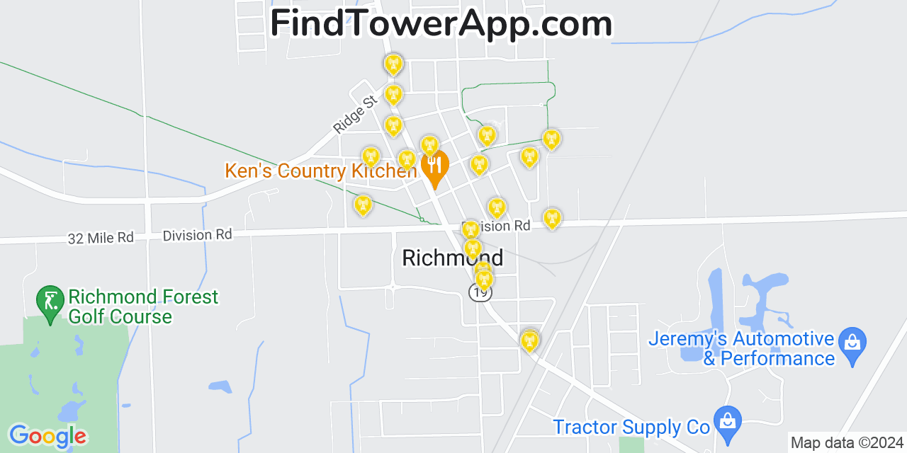 Verizon 4G/5G cell tower coverage map Richmond, Michigan