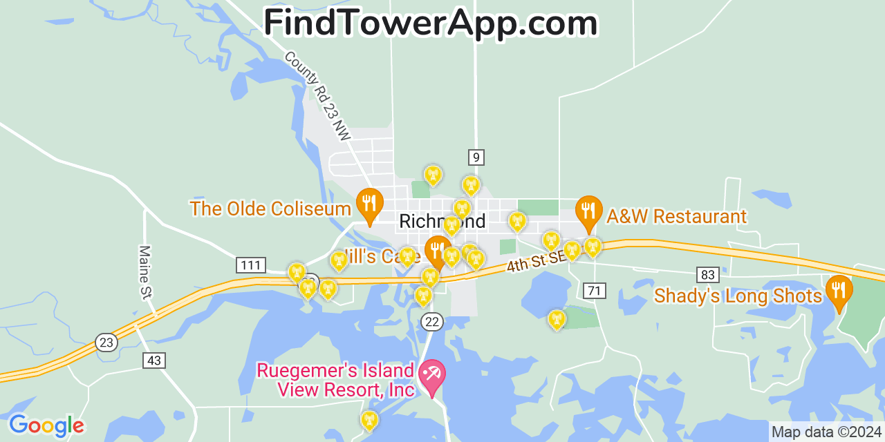 Verizon 4G/5G cell tower coverage map Richmond, Minnesota