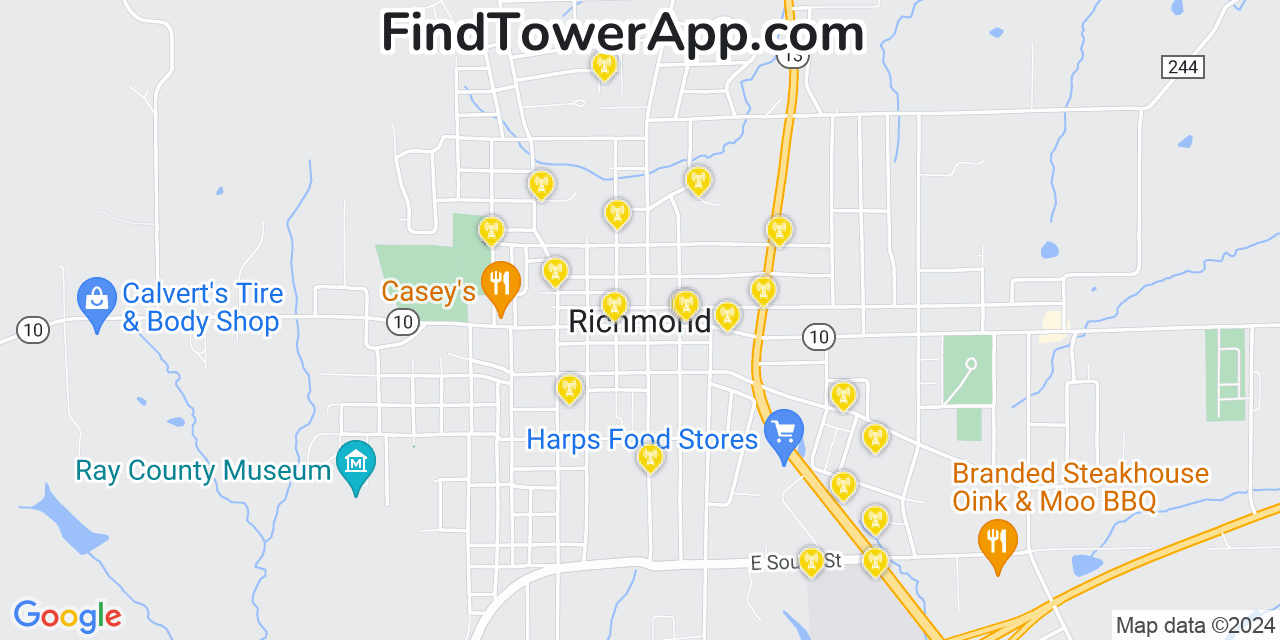 Verizon 4G/5G cell tower coverage map Richmond, Missouri