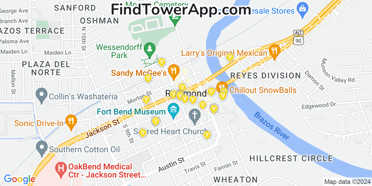 AT&T 4G/5G cell tower coverage map Richmond, Texas