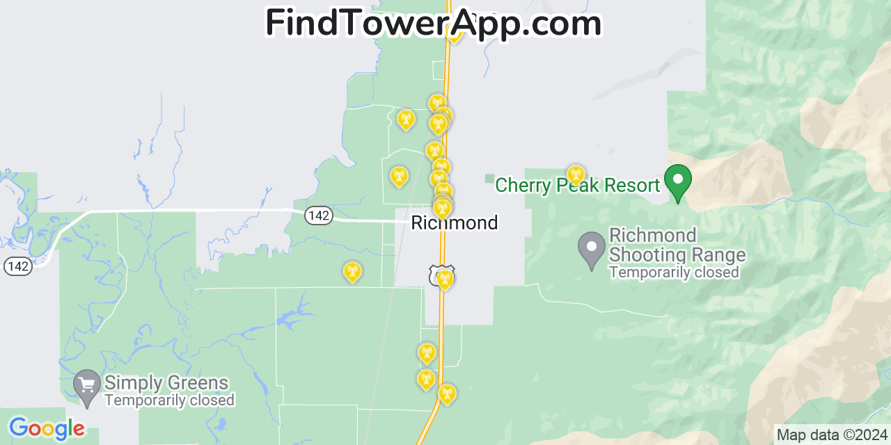 AT&T 4G/5G cell tower coverage map Richmond, Utah