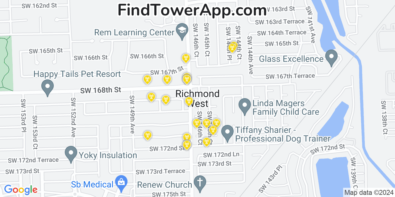 AT&T 4G/5G cell tower coverage map Richmond West, Florida