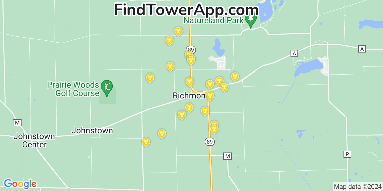 AT&T 4G/5G cell tower coverage map Richmond, Wisconsin