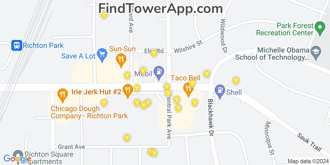 Verizon 4G/5G cell tower coverage map Richton Park, Illinois