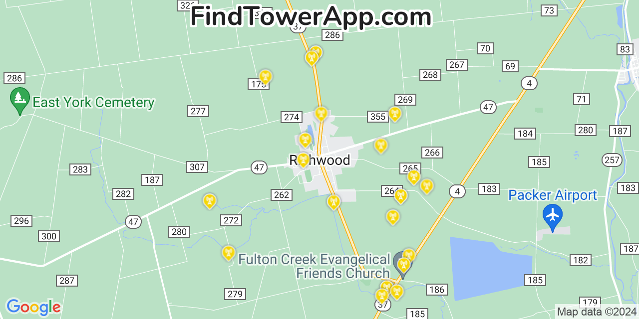 AT&T 4G/5G cell tower coverage map Richwood, Ohio