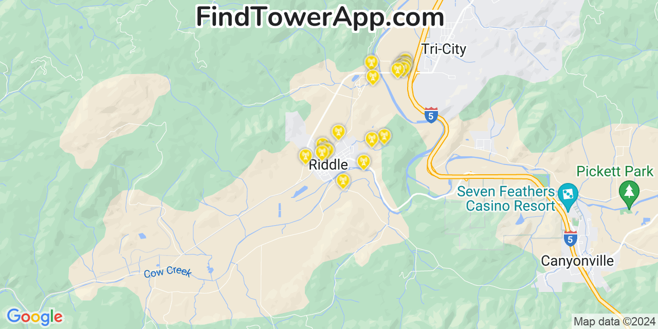 AT&T 4G/5G cell tower coverage map Riddle, Oregon